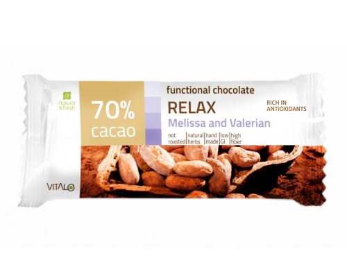 Funkční čokoláda RELAX, Melissa and Valerian, 70% cacao 25 g