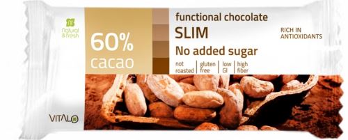 Funkční čokoláda SLIM, No added sugar, 60% cacao 25 g