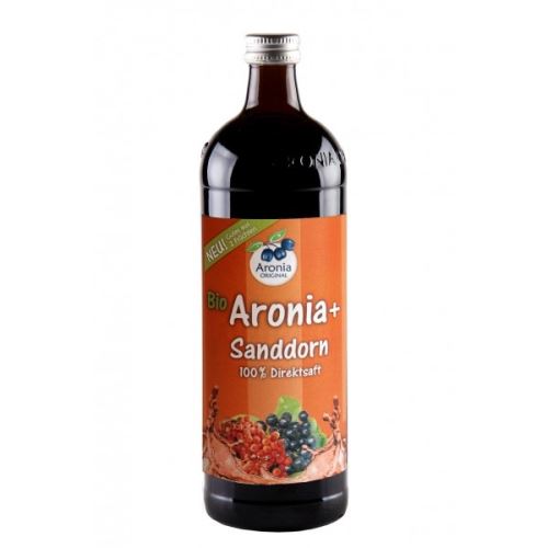 Arónie (černý jeřáb,jeřabina) + rakytník BIO,100% čistá šťáva 0,7 litru