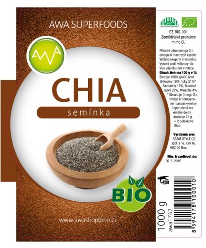 AWA superfoods Chia semínka BIO 1000 g