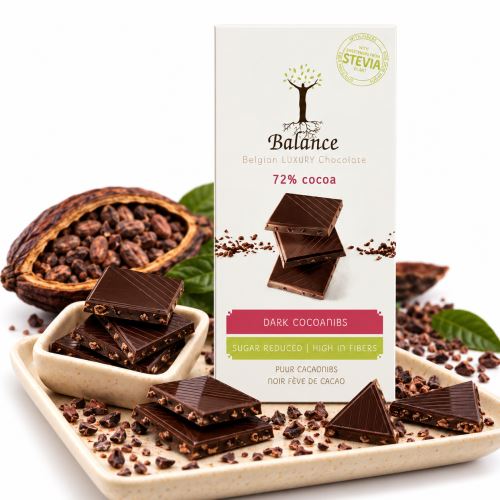 Čokoláda Balance  STEVIA hořká s drcenými kakaovými boby bez přidaného cukru 85g