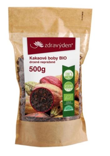 Zdravý den Kakaové boby BIO drcené nepražené 500g