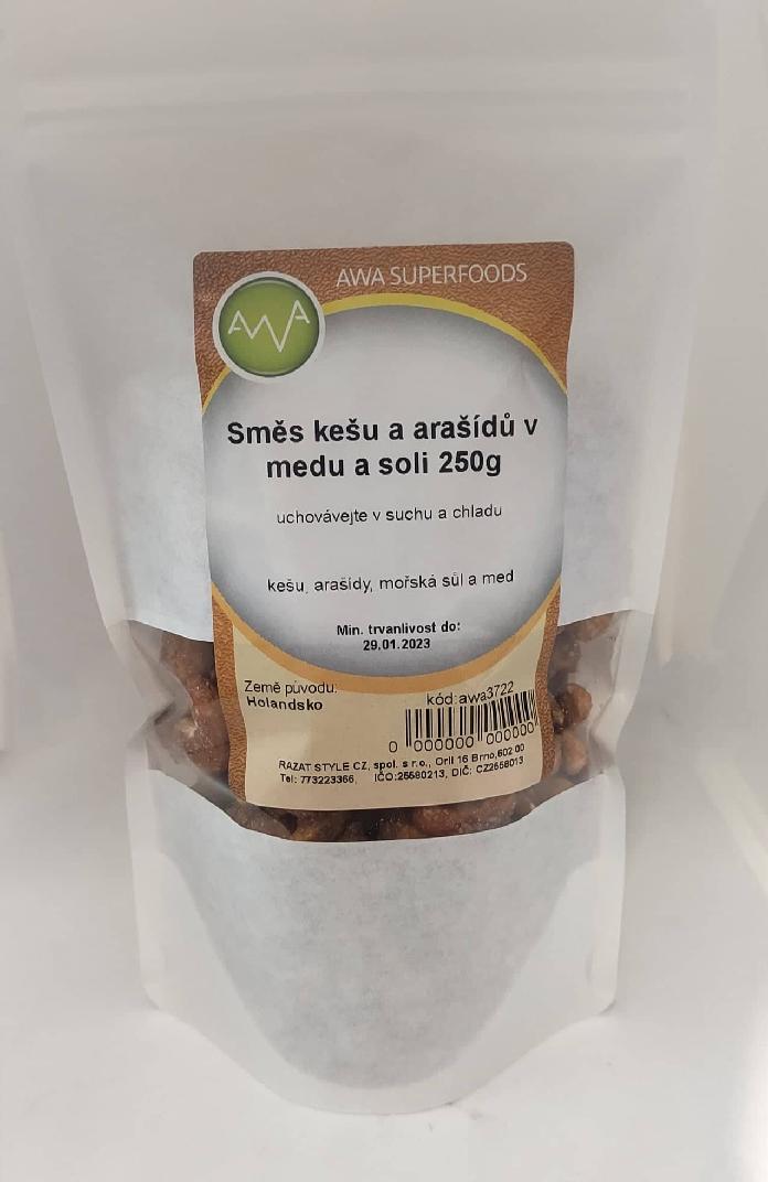 AWA superfoods Směs kešu a arašídů v medu a soli 250g