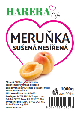 HARERA meruňky sušené nesířené 1000g